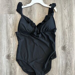 J. Crew Elegant Black Ruffled One Piece